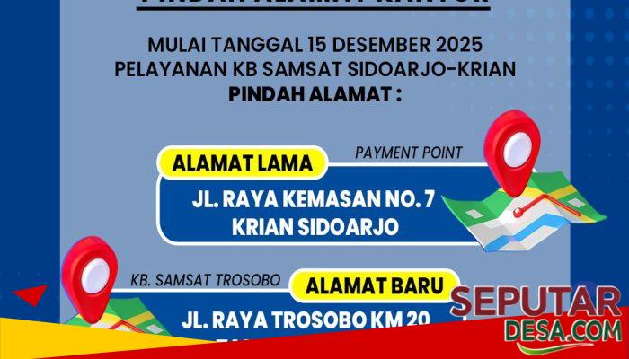 KB Samsat Sidoarjo Krian Resmi Pindah ke Trosobo Mulai 15 Desember 2025