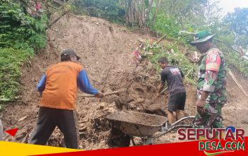 Talut Jalan Di Desa Semen Longsor Akibat Hujan Deras, Babinsa Dan Warga Gerak Cepat Kerja Bakti