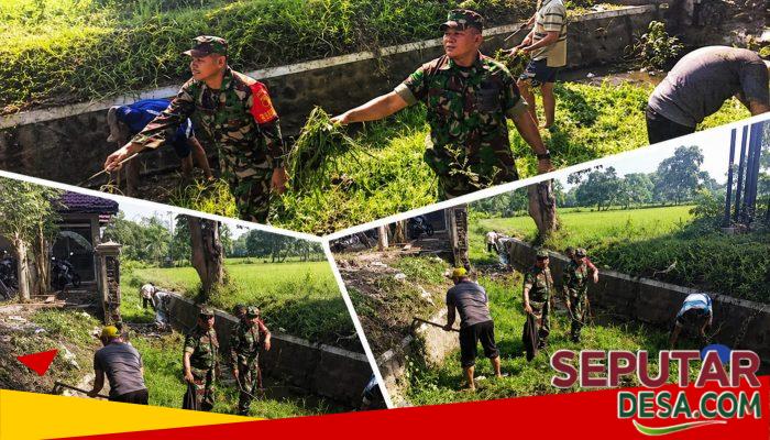Kompak, Babinsa dan Warga Kerja Bakti Jaga Kelancaran Irigasi Desa