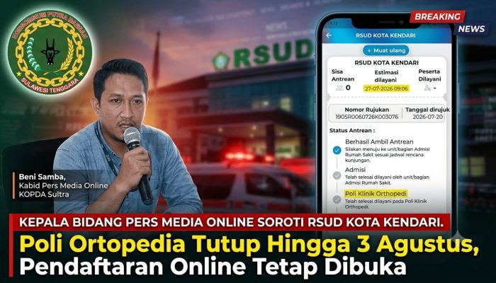 Pelayanan Ortopedia RSUD Kota Kendari Ditutup Hingga 3 Agustus, Pendaftaran Online Tetap Dibuka Tuai Sorotan