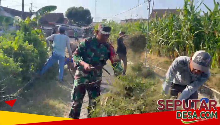 Jalan Desa Dipenuhi Rumput, Babinsa dan Warga Sigap Lakukan Pembersihan